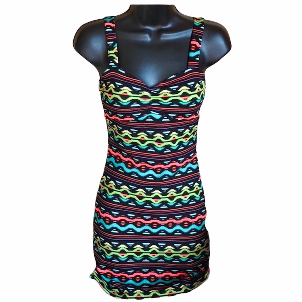 Black printed mini dress. Size XS